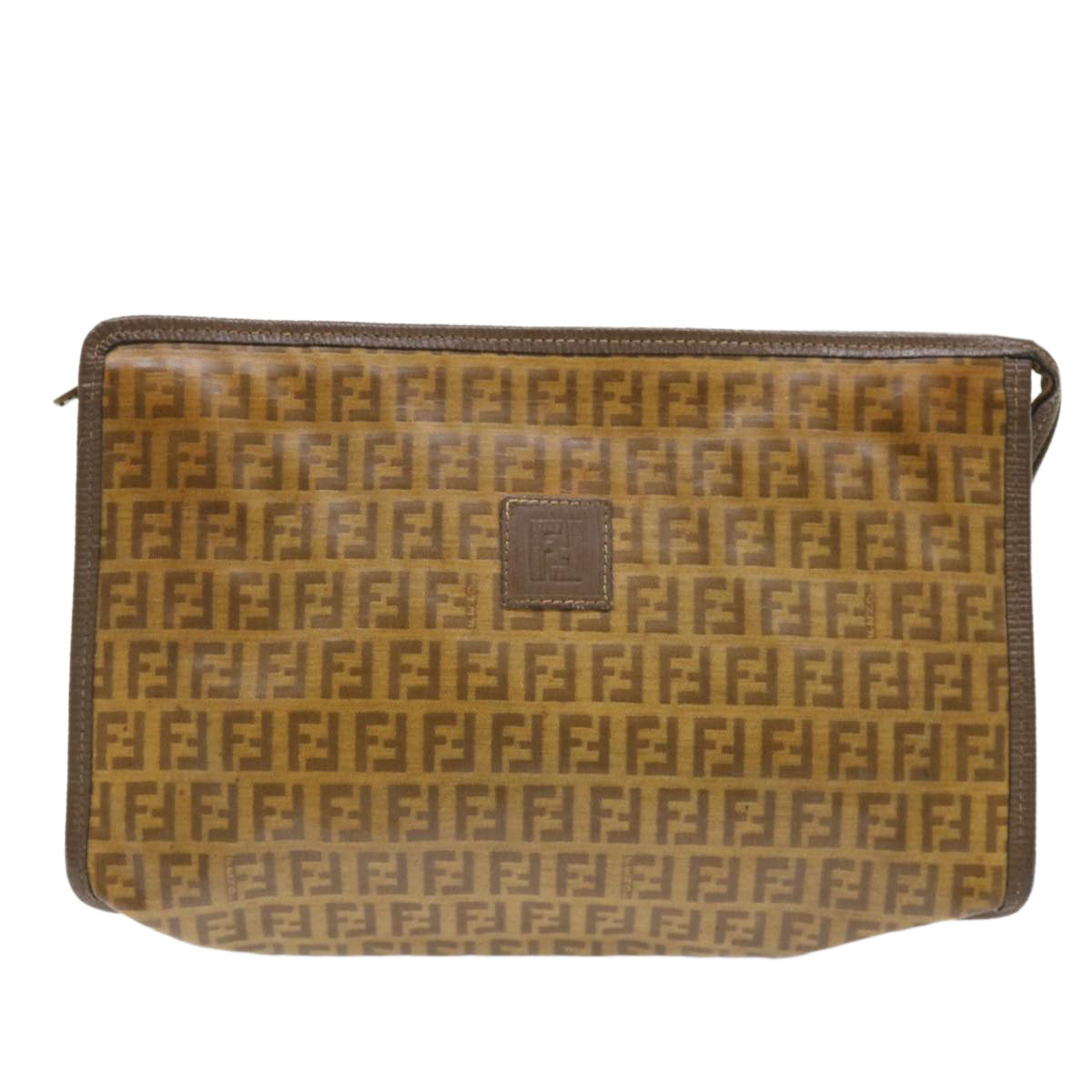 FENDI Zucchino Canvas Clutch Bag Brown cl640
