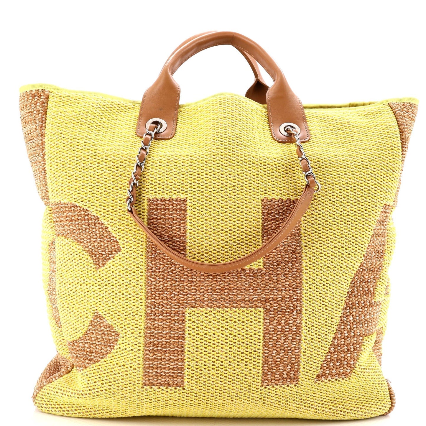 CHANEL Deauville Logo Shopping Tote Printed Raffia Large