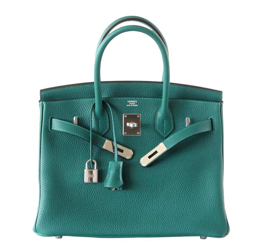 HermÃƒÆ’Ã‚Â¨s Birkin 30 Malachite Clemence Leather Bag
