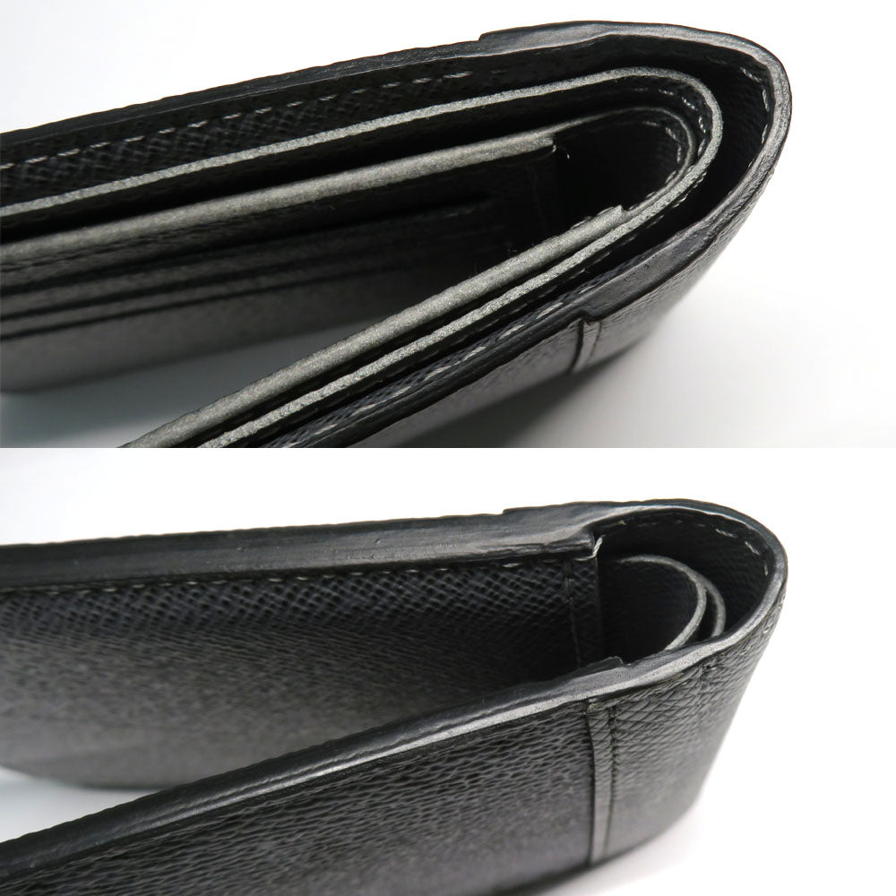 Louis Vuitton Portefolio Multipur M30843  Monogram Taiga Double Fold Wallet Silver Gr Card Compact Coinless Leather Mens