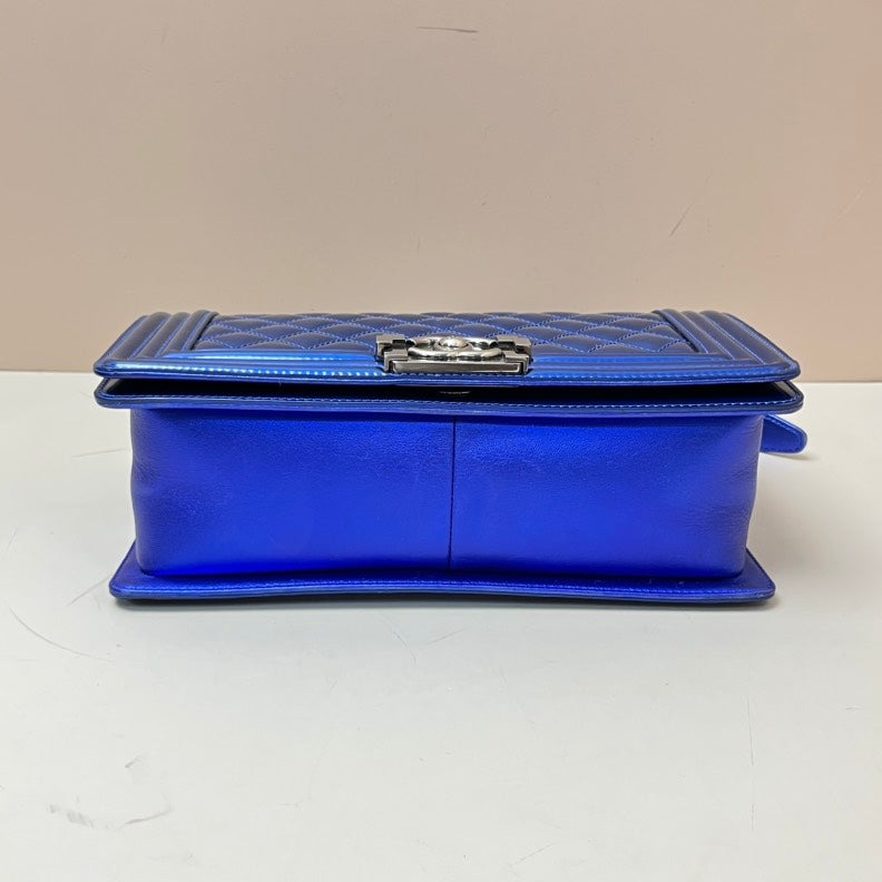 Chanel Boy Flap Bag Blue Patent Leather Medium