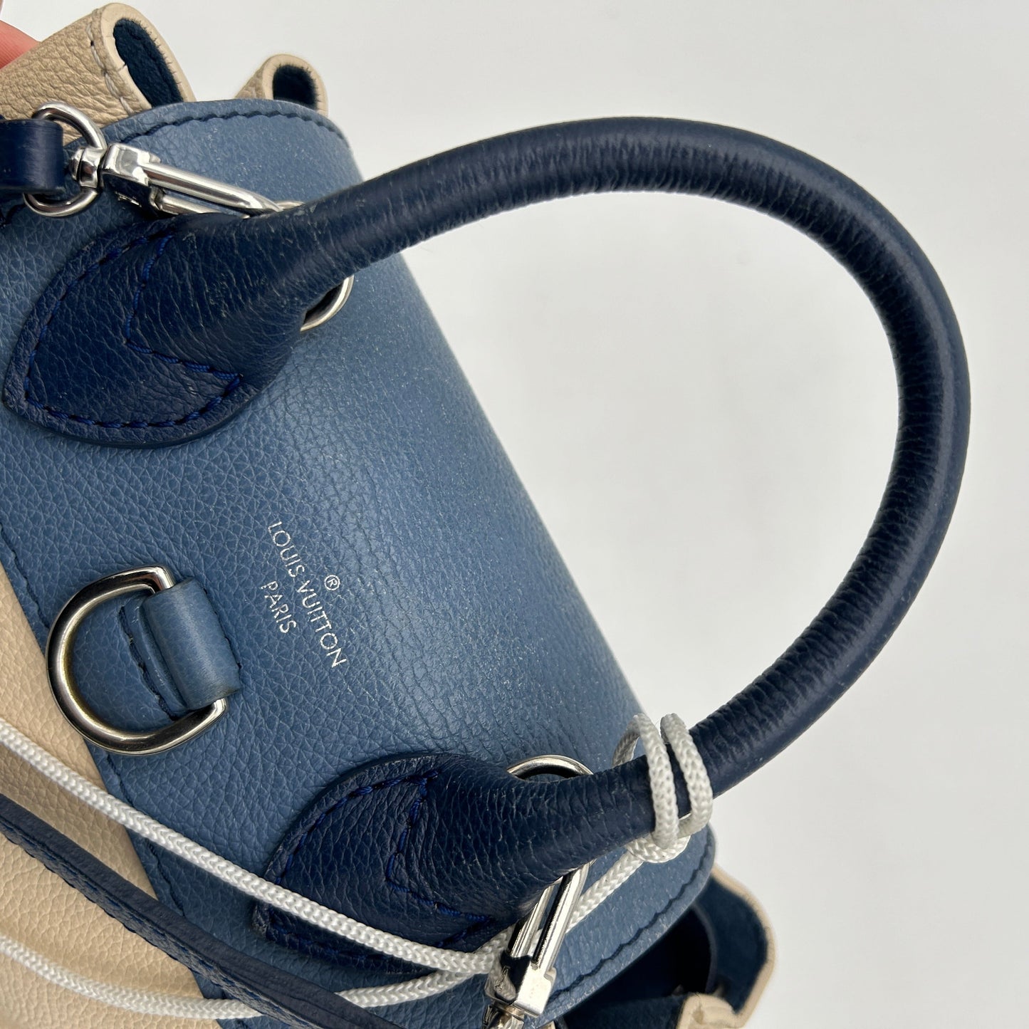 Louis Vuitton Mini Lockme Calfskin Leather Backpack Blue Ivory