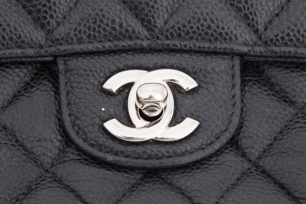 Chanel 2016 Black Caviar Double Flap Handbag with Silver Hardware