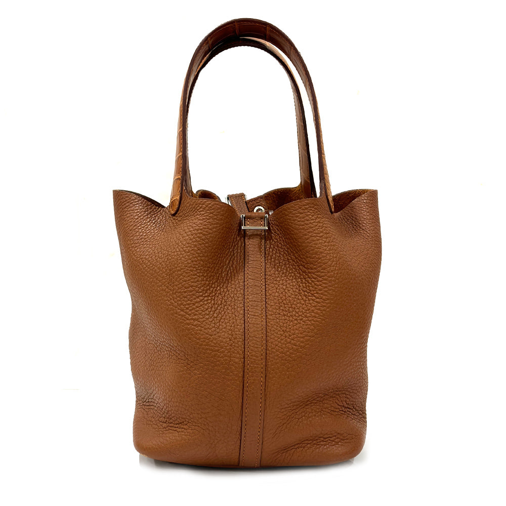 Hermes Picotin Lock  MM Brown Alligator  Clemence Silver  YÃƒÂ¥Ã‹â€ Ã‚Â» 22 Handbag
