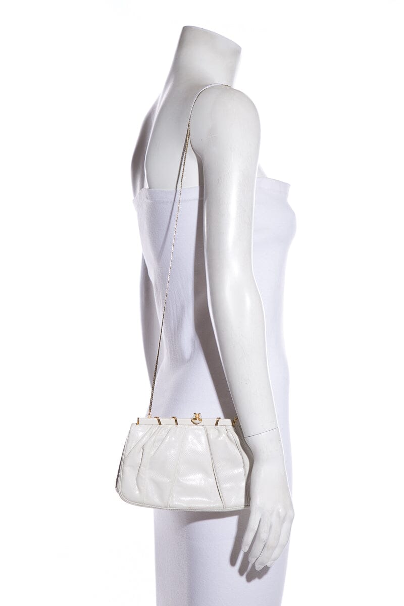 Judith Leiber Vintage Ivory & Gold Snakeskin Clutch Handbag