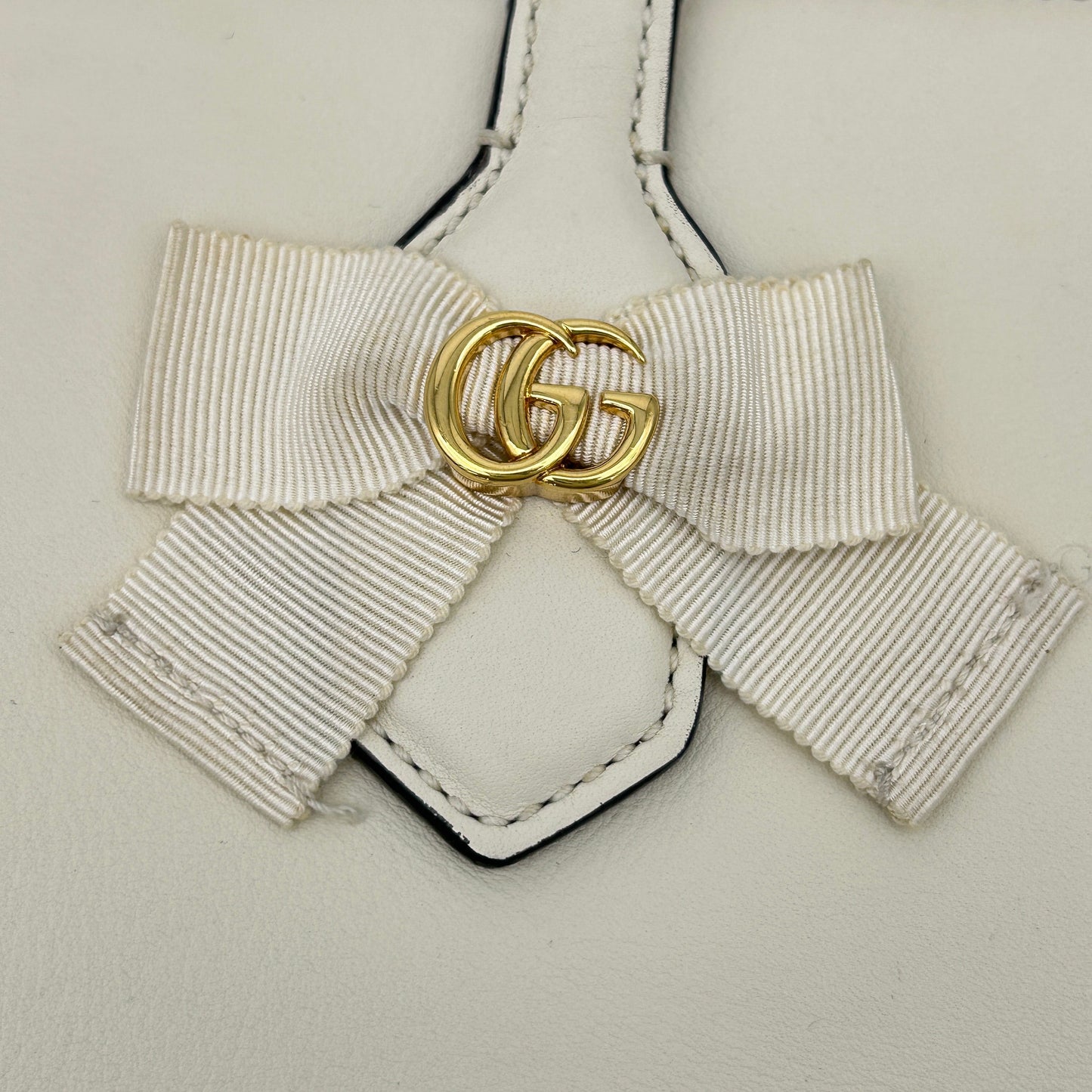 Gucci GG Ribbon White Satchel Leather Handbag Small