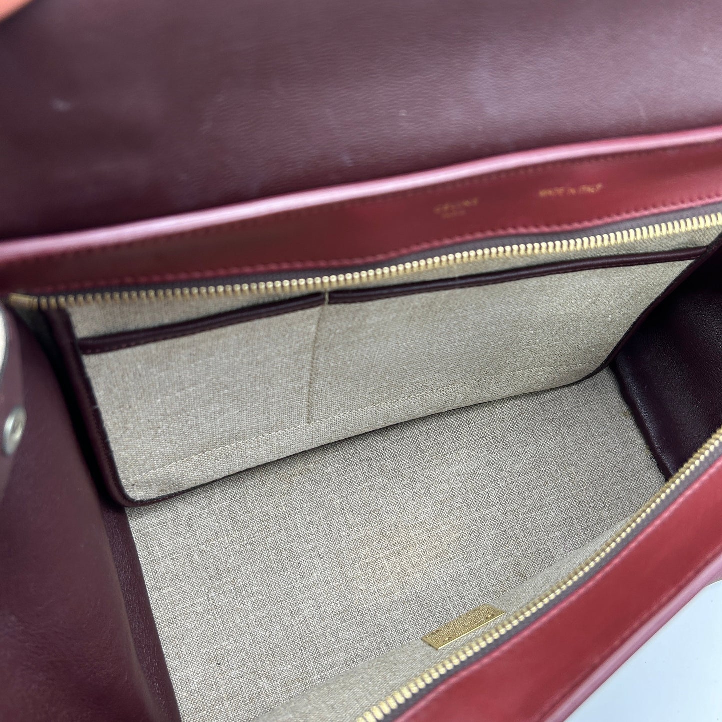 Celine Medium Tricolor Black Burgundy Beige Trapeze Bag