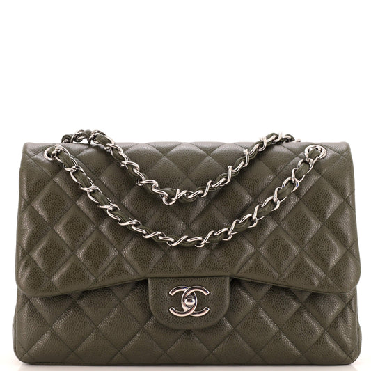 CHANEL Vintage Classic Double Flap Bag Quilted Caviar Jumbo