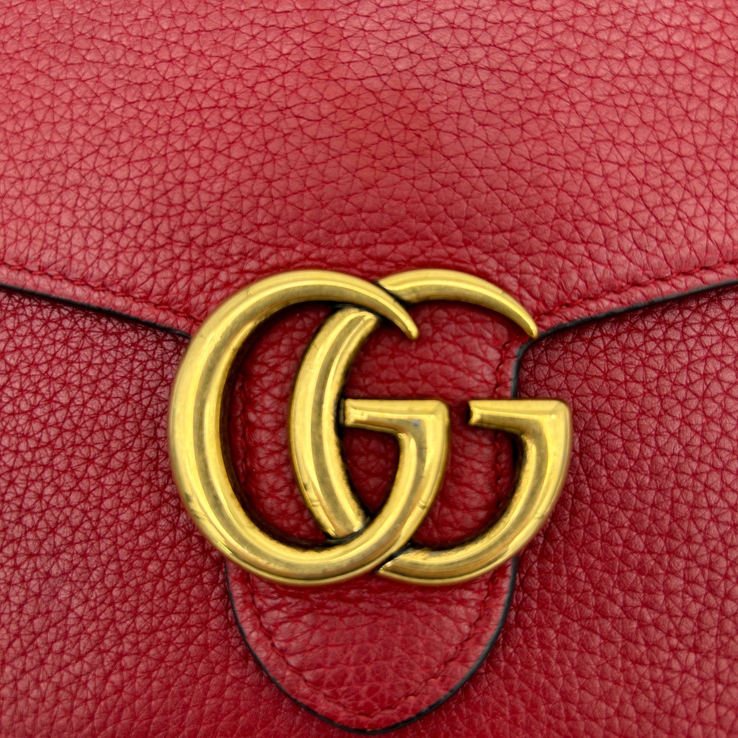 Gucci Red Leather GG Marmont Wallet On Chain Mini