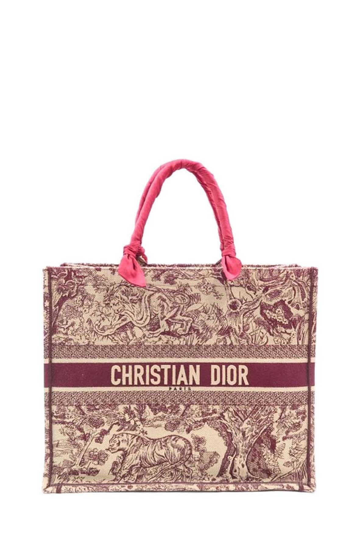 Book Tote Toile de Jouy Burgundy with Handle Wraps