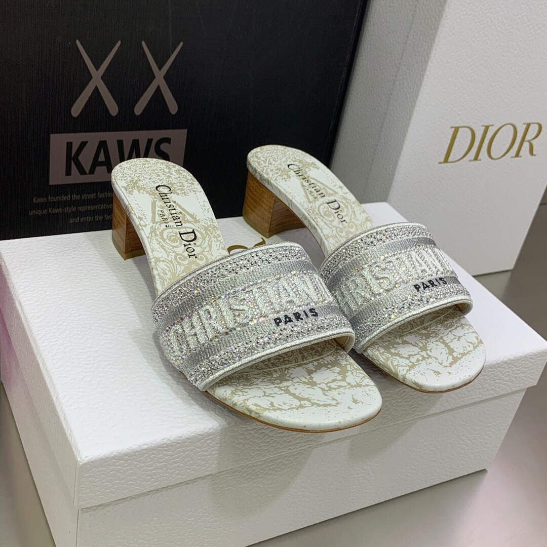 Dior WomenÃƒÂ¢Ã¢â€šÂ¬Ã¢â€žÂ¢s Shoes Dway Heeled Slide Metallic Thread Strass
