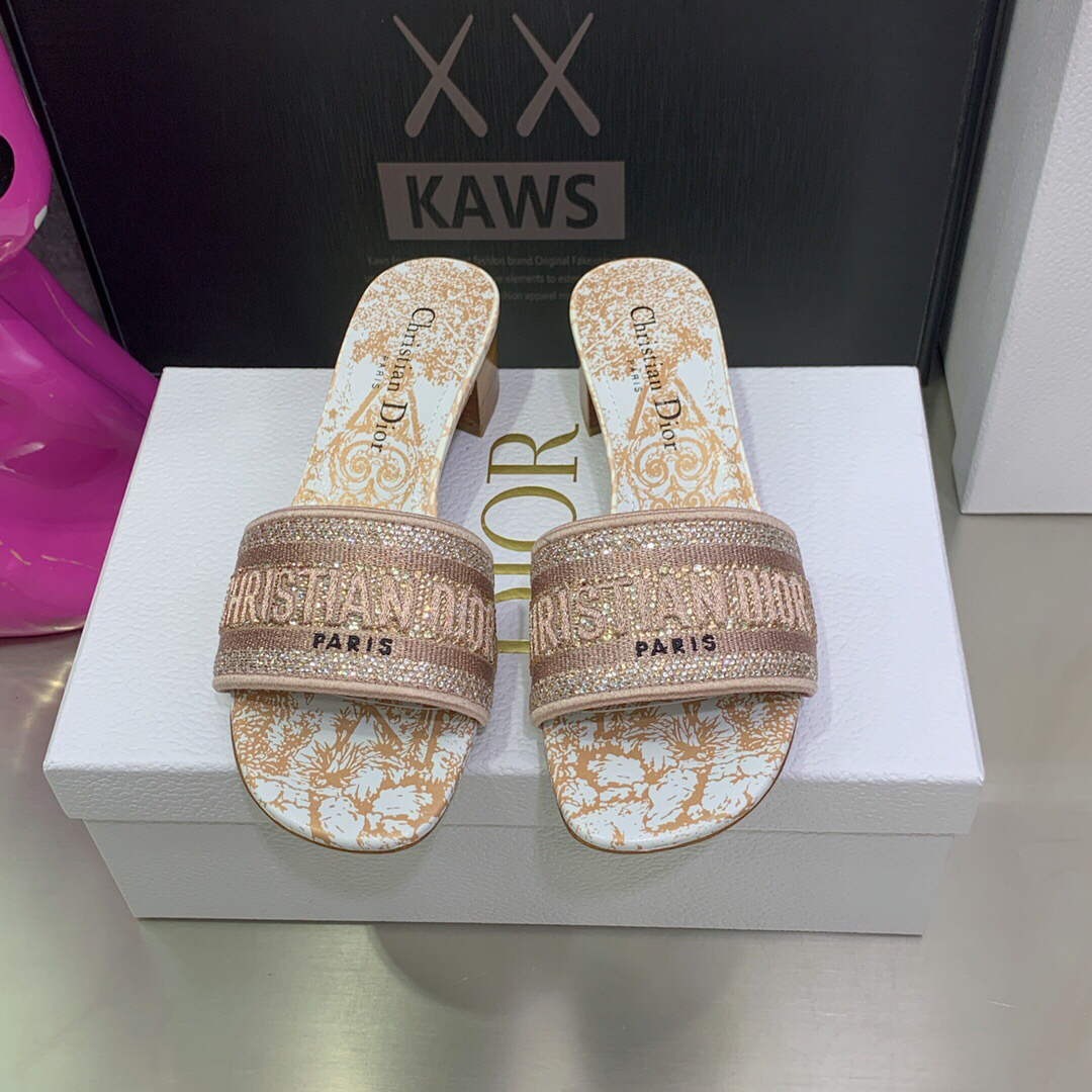 Dior WomenÃƒÂ¢Ã¢â€šÂ¬Ã¢â€žÂ¢s Shoes Dway Heeled Slide Metallic Thread Strass