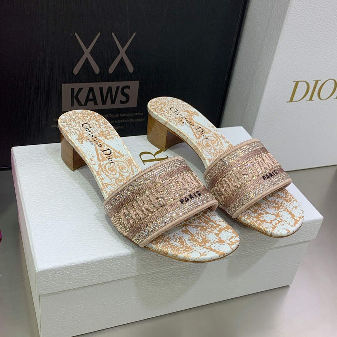 Dior WomenÃƒÂ¢Ã¢â€šÂ¬Ã¢â€žÂ¢s Shoes Dway Heeled Slide Metallic Thread Strass