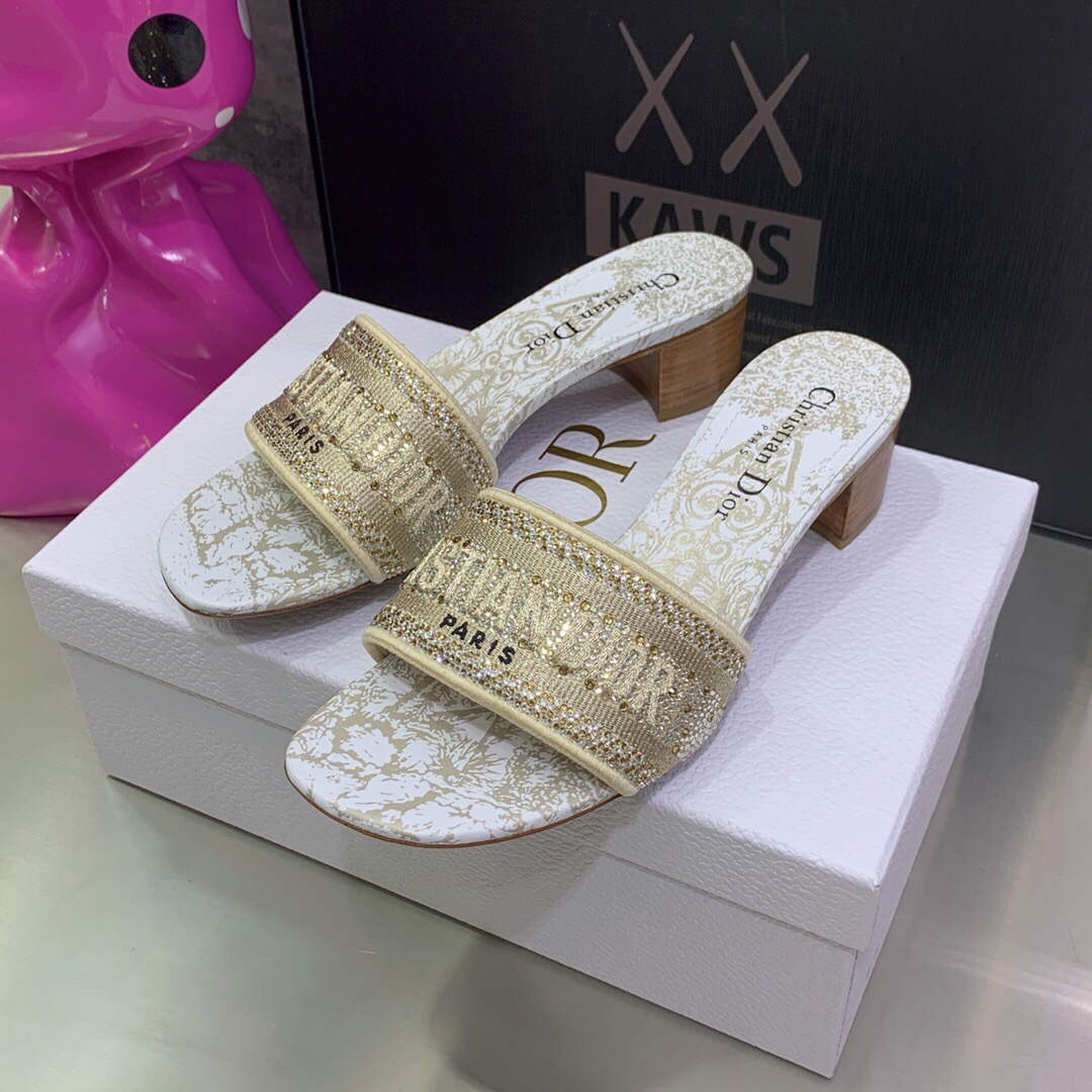 Dior WomenÃƒÂ¢Ã¢â€šÂ¬Ã¢â€žÂ¢s Shoes Dway Heeled Slide Metallic Thread Strass