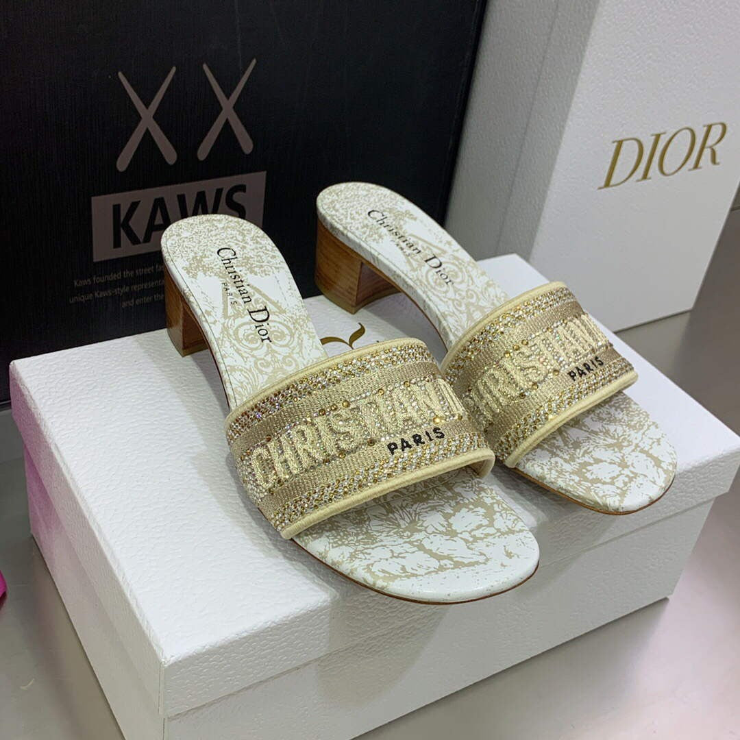 Dior WomenÃƒÂ¢Ã¢â€šÂ¬Ã¢â€žÂ¢s Shoes Dway Heeled Slide Metallic Thread Strass