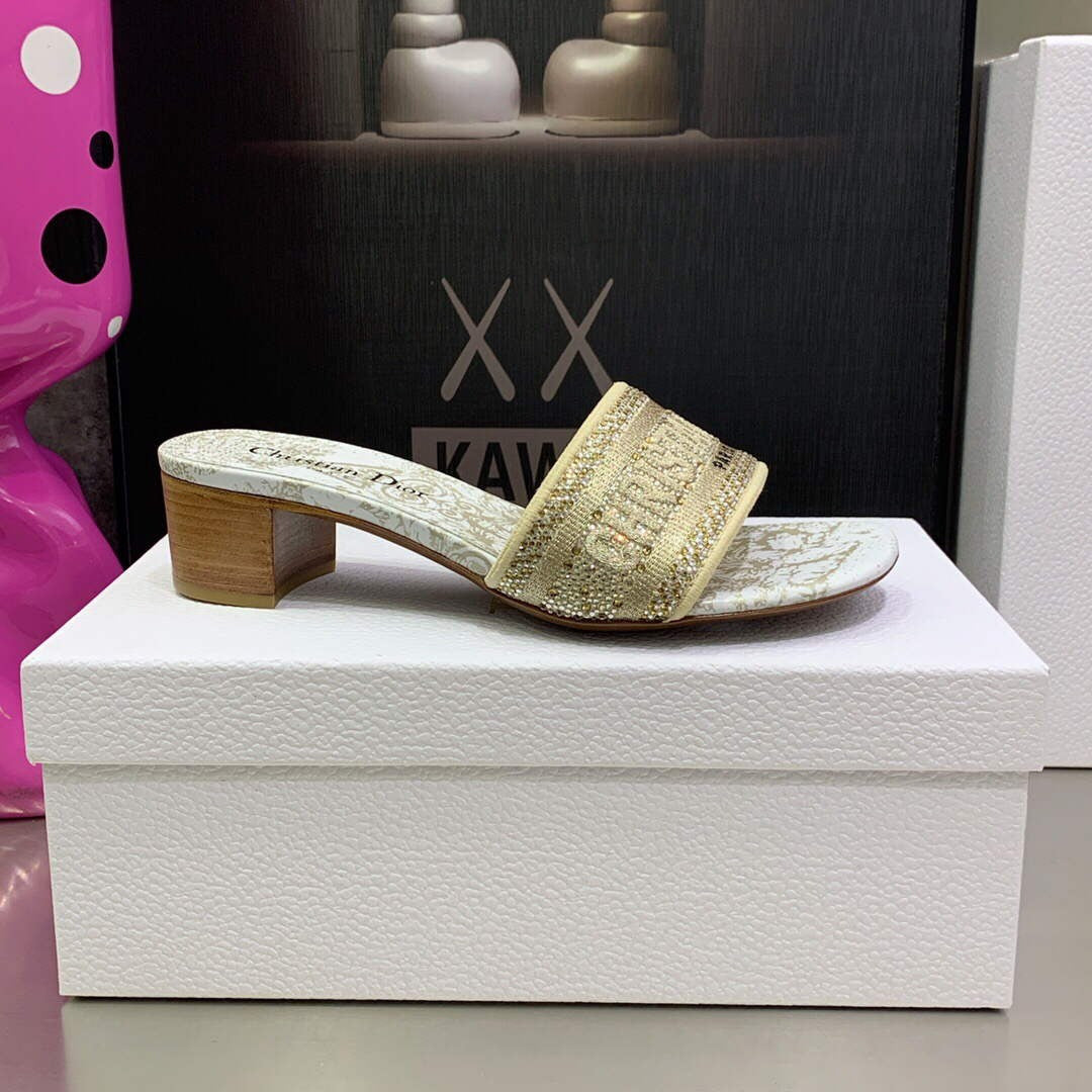 Dior WomenÃƒÂ¢Ã¢â€šÂ¬Ã¢â€žÂ¢s Shoes Dway Heeled Slide Metallic Thread Strass