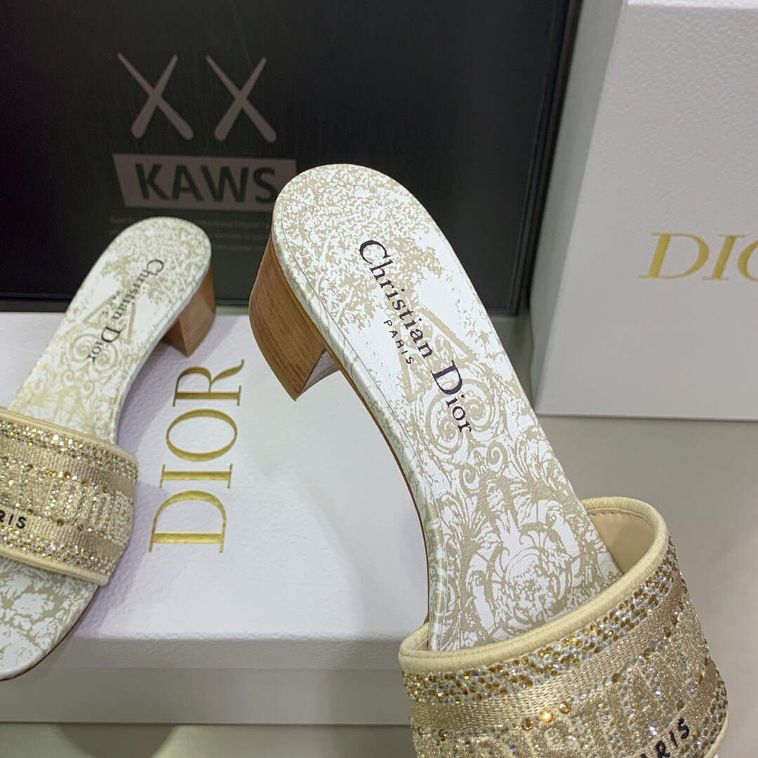 Dior WomenÃƒÂ¢Ã¢â€šÂ¬Ã¢â€žÂ¢s Shoes Dway Heeled Slide Metallic Thread Strass