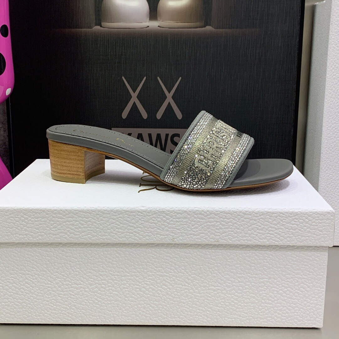 Dior WomenÃƒÂ¢Ã¢â€šÂ¬Ã¢â€žÂ¢s Shoes Dway Heeled Slide Metallic Thread Strass