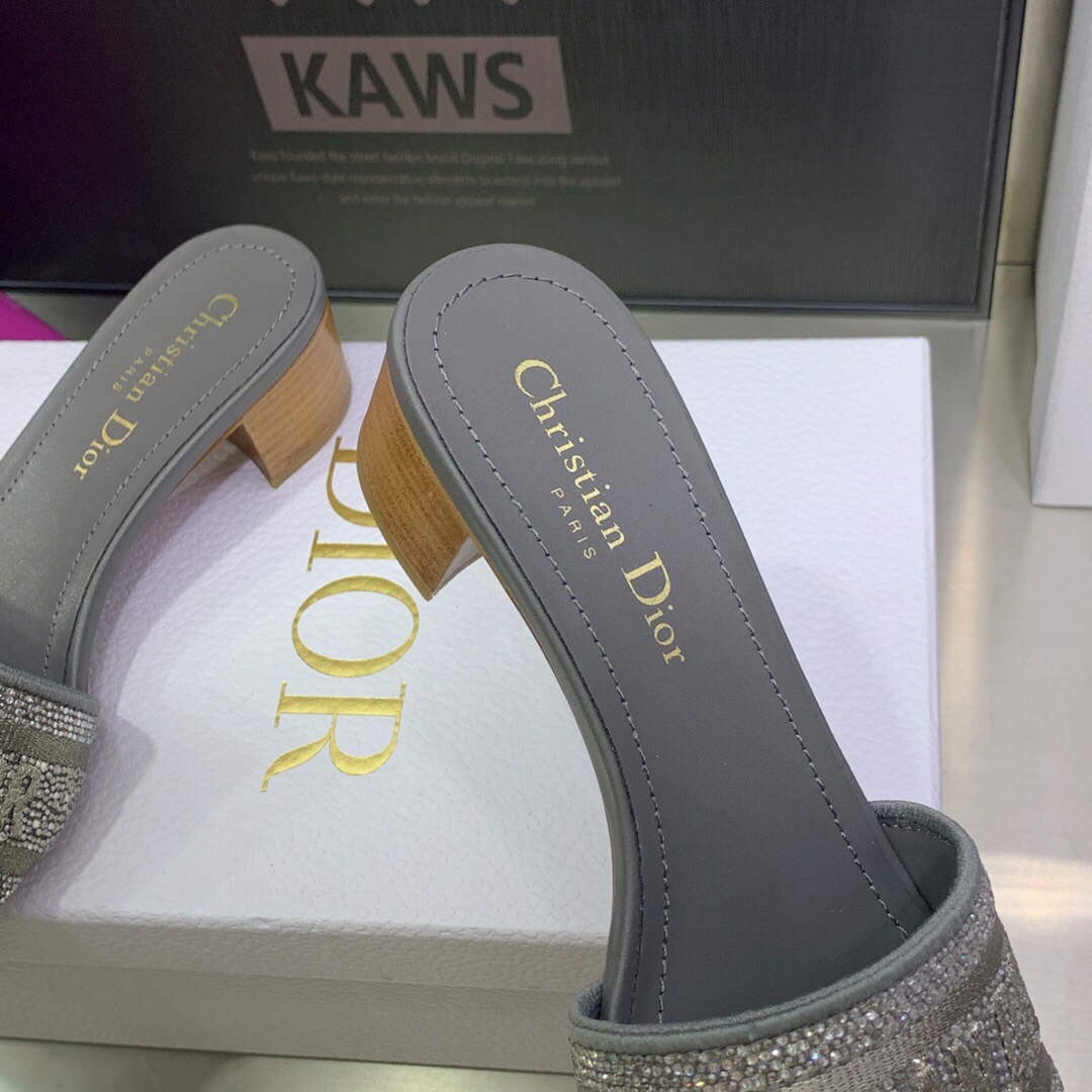Dior WomenÃƒÂ¢Ã¢â€šÂ¬Ã¢â€žÂ¢s Shoes Dway Heeled Slide Metallic Thread Strass