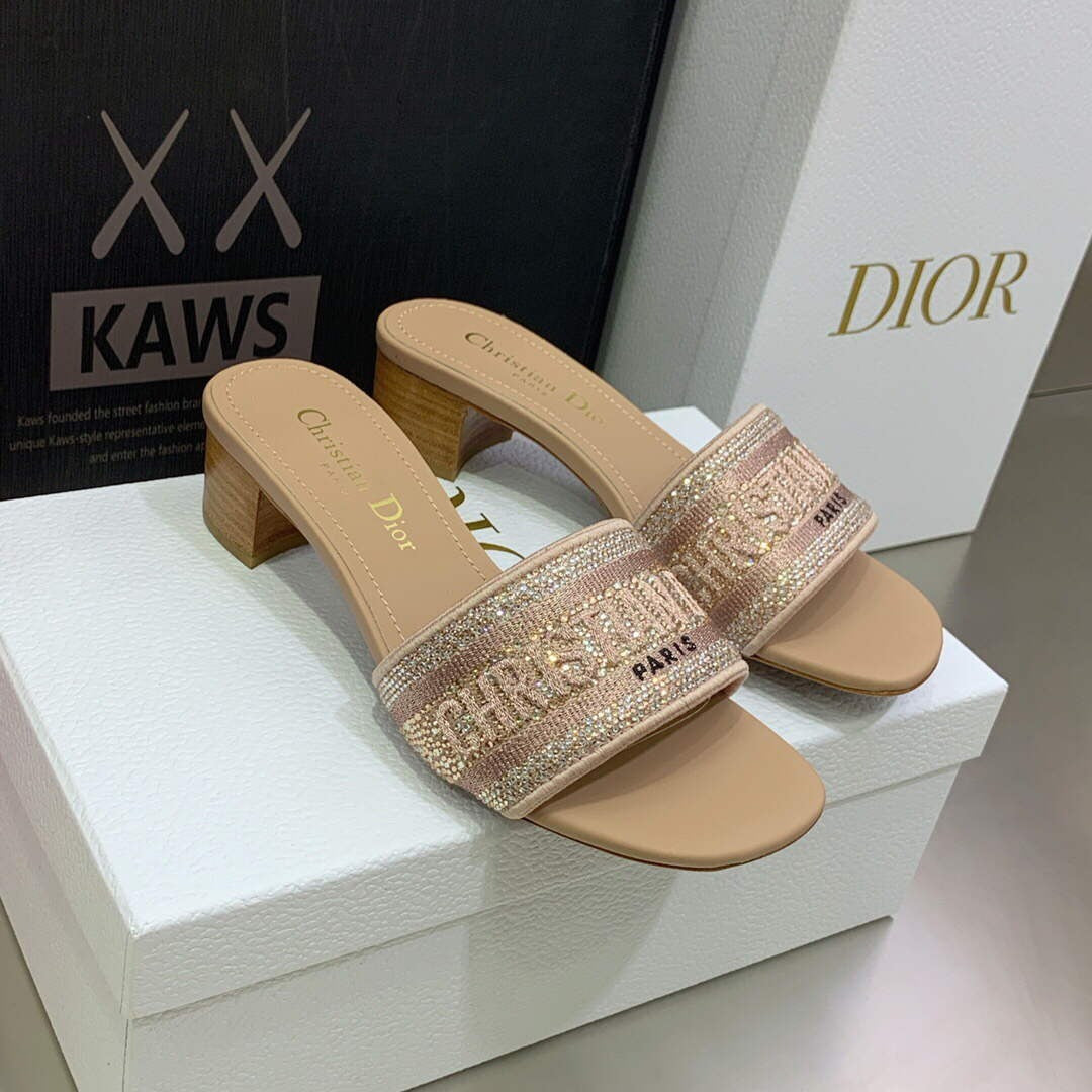Dior WomenÃƒÂ¢Ã¢â€šÂ¬Ã¢â€žÂ¢s Shoes Dway Heeled Slide Metallic Thread Strass