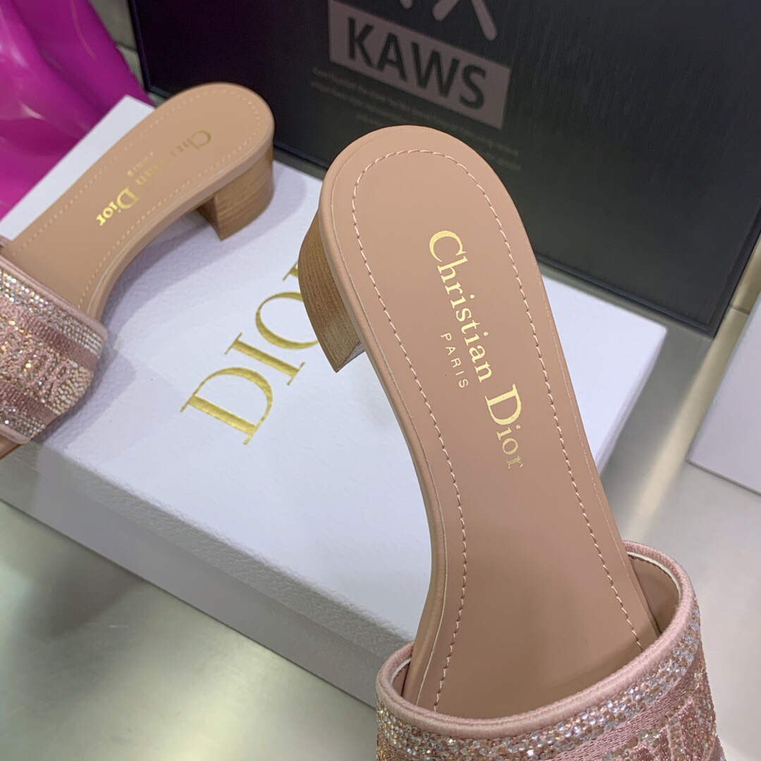 Dior WomenÃƒÂ¢Ã¢â€šÂ¬Ã¢â€žÂ¢s Shoes Dway Heeled Slide Metallic Thread Strass