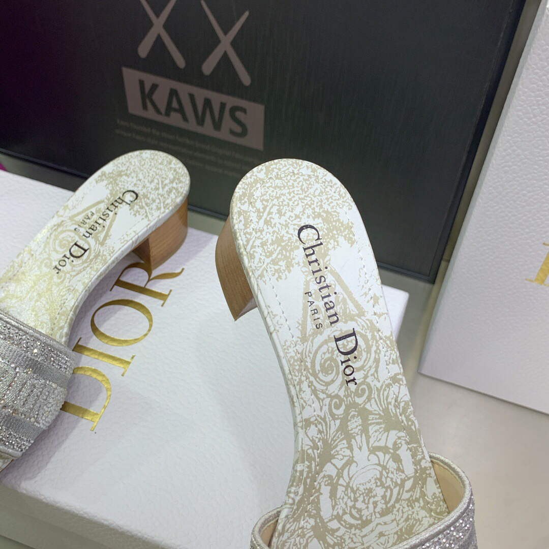 Dior WomenÃƒÂ¢Ã¢â€šÂ¬Ã¢â€žÂ¢s Shoes Dway Heeled Slide Metallic Thread Strass