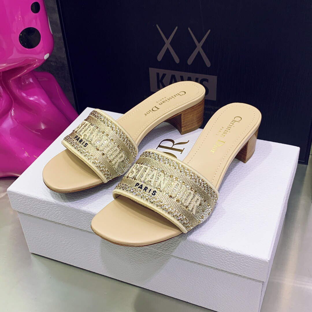 Dior WomenÃƒÂ¢Ã¢â€šÂ¬Ã¢â€žÂ¢s Shoes Dway Heeled Slide Metallic Thread Strass