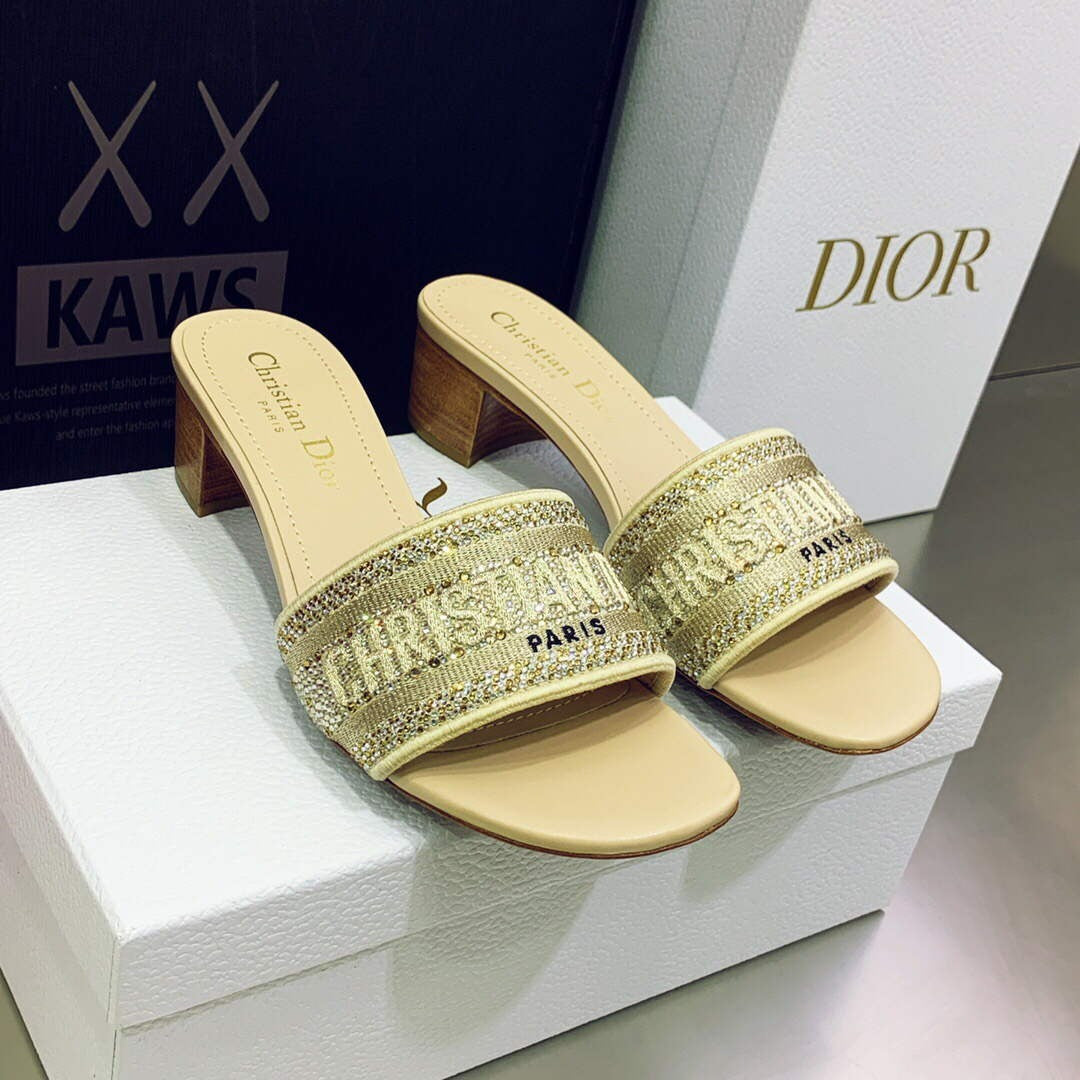 Dior WomenÃƒÂ¢Ã¢â€šÂ¬Ã¢â€žÂ¢s Shoes Dway Heeled Slide Metallic Thread Strass