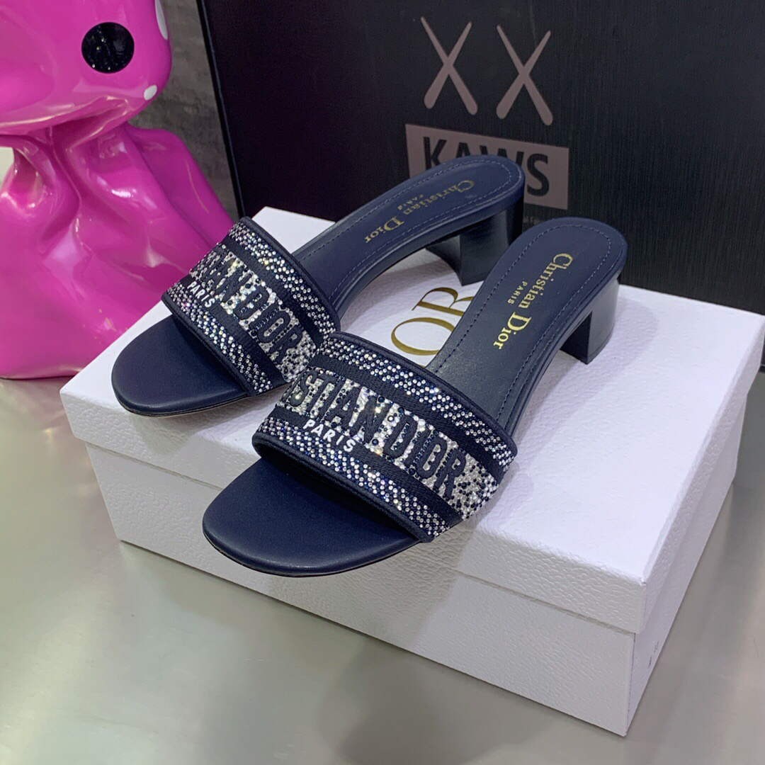 Dior WomenÃƒÂ¢Ã¢â€šÂ¬Ã¢â€žÂ¢s Shoes Dway Heeled Slide Metallic Thread Strass