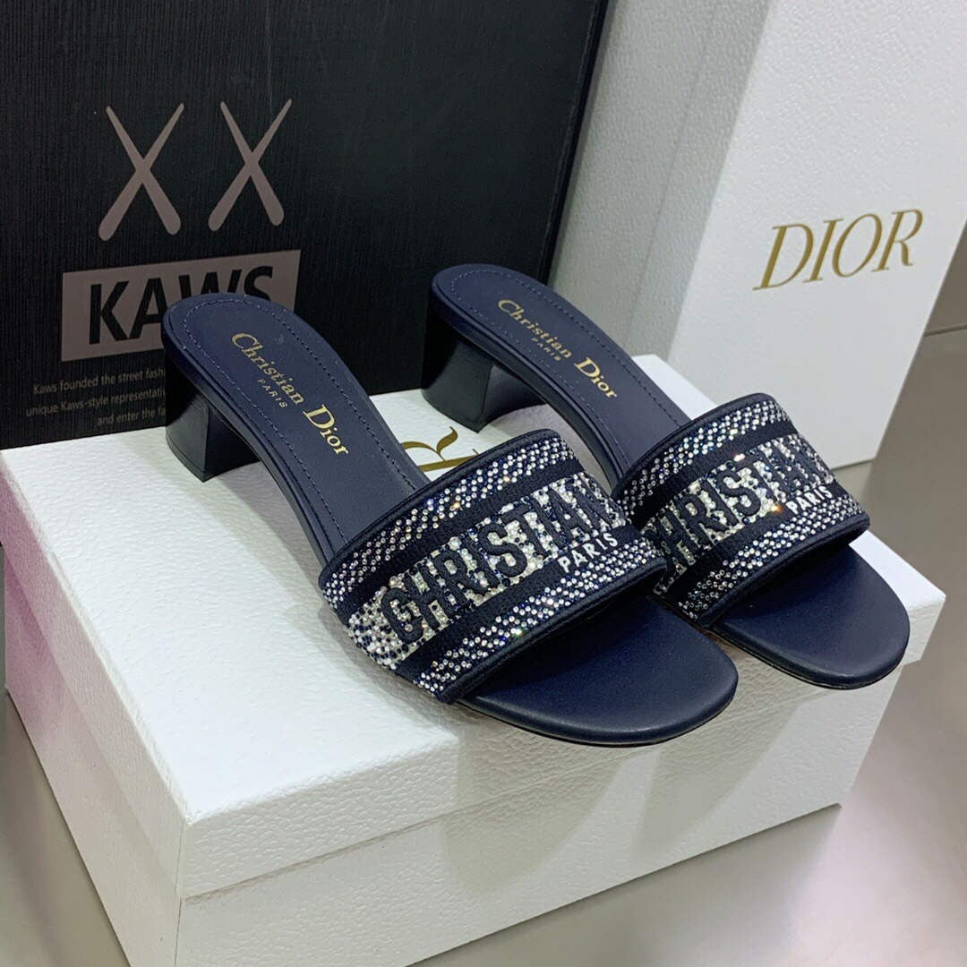 Dior WomenÃƒÂ¢Ã¢â€šÂ¬Ã¢â€žÂ¢s Shoes Dway Heeled Slide Metallic Thread Strass
