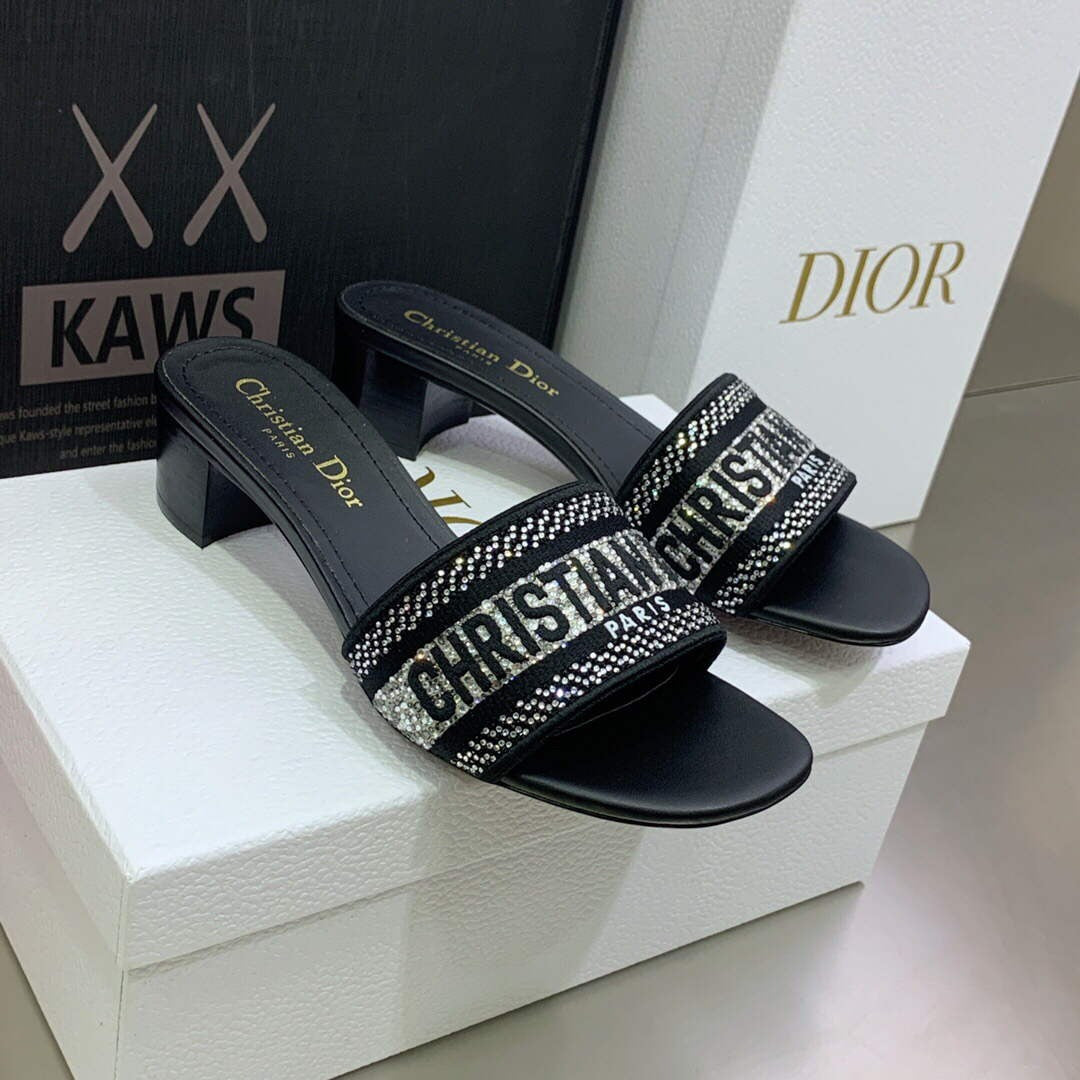 Dior WomenÃƒÂ¢Ã¢â€šÂ¬Ã¢â€žÂ¢s Shoes Dway Heeled Slide Metallic Thread Strass