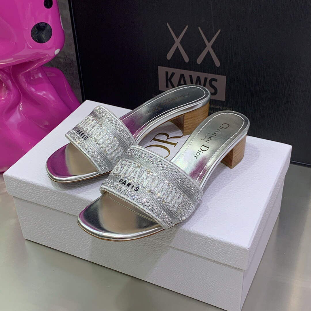 Dior WomenÃƒÂ¢Ã¢â€šÂ¬Ã¢â€žÂ¢s Shoes Dway Heeled Slide Metallic Thread Strass