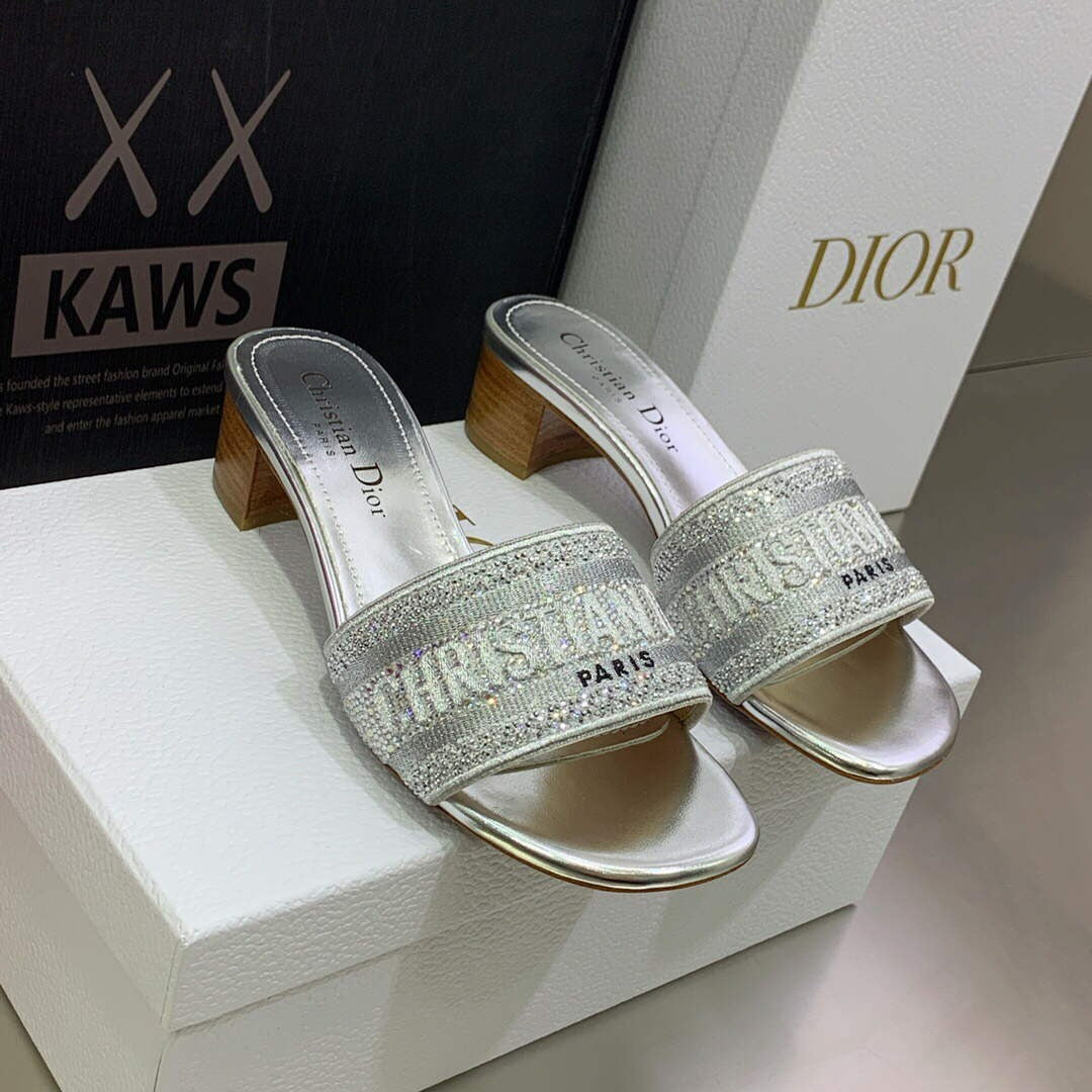 Dior WomenÃƒÂ¢Ã¢â€šÂ¬Ã¢â€žÂ¢s Shoes Dway Heeled Slide Metallic Thread Strass