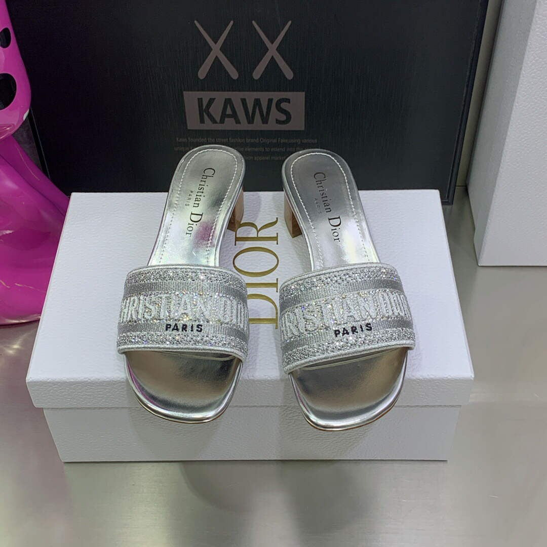 Dior WomenÃƒÂ¢Ã¢â€šÂ¬Ã¢â€žÂ¢s Shoes Dway Heeled Slide Metallic Thread Strass