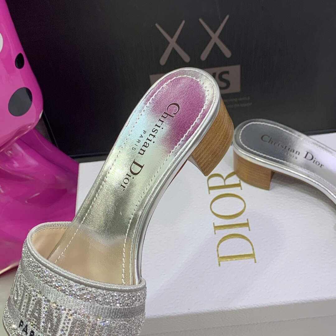 Dior WomenÃƒÂ¢Ã¢â€šÂ¬Ã¢â€žÂ¢s Shoes Dway Heeled Slide Metallic Thread Strass