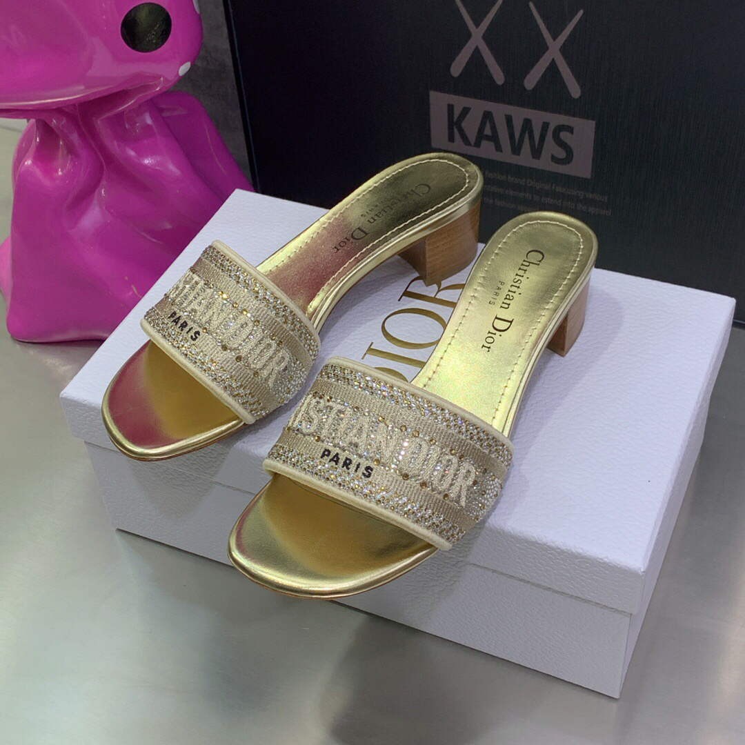 Dior WomenÃƒÂ¢Ã¢â€šÂ¬Ã¢â€žÂ¢s Shoes Dway Heeled Slide Metallic Thread Strass