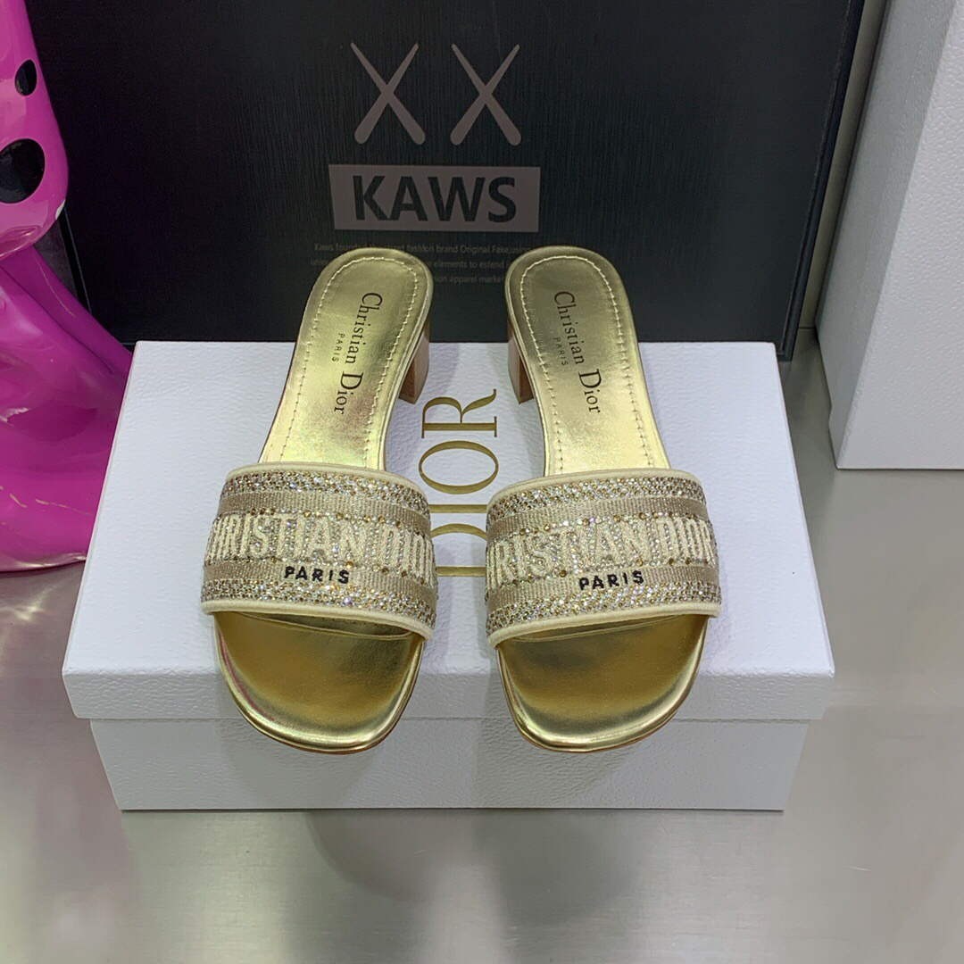 Dior WomenÃƒÂ¢Ã¢â€šÂ¬Ã¢â€žÂ¢s Shoes Dway Heeled Slide Metallic Thread Strass