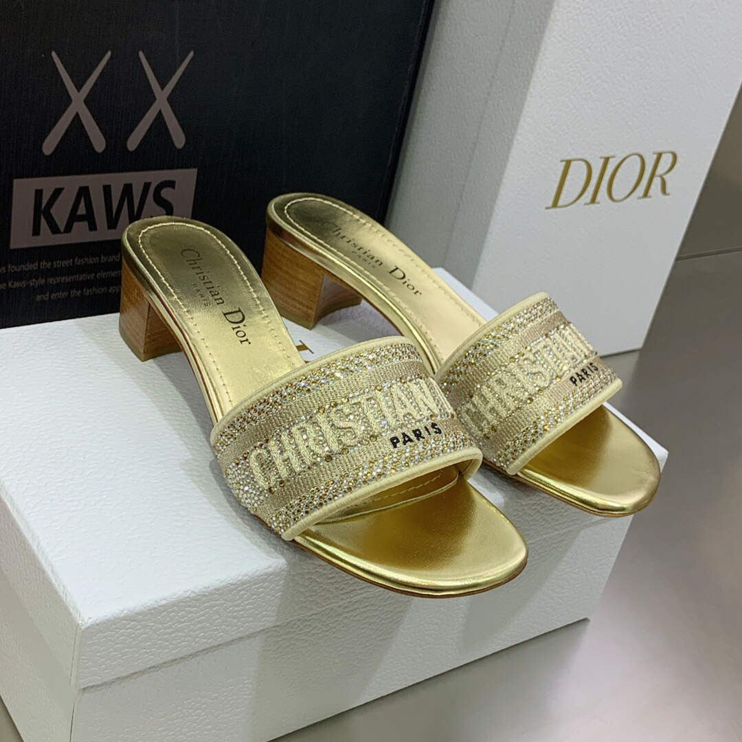 Dior WomenÃƒÂ¢Ã¢â€šÂ¬Ã¢â€žÂ¢s Shoes Dway Heeled Slide Metallic Thread Strass
