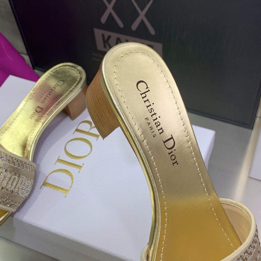 Dior WomenÃƒÂ¢Ã¢â€šÂ¬Ã¢â€žÂ¢s Shoes Dway Heeled Slide Metallic Thread Strass