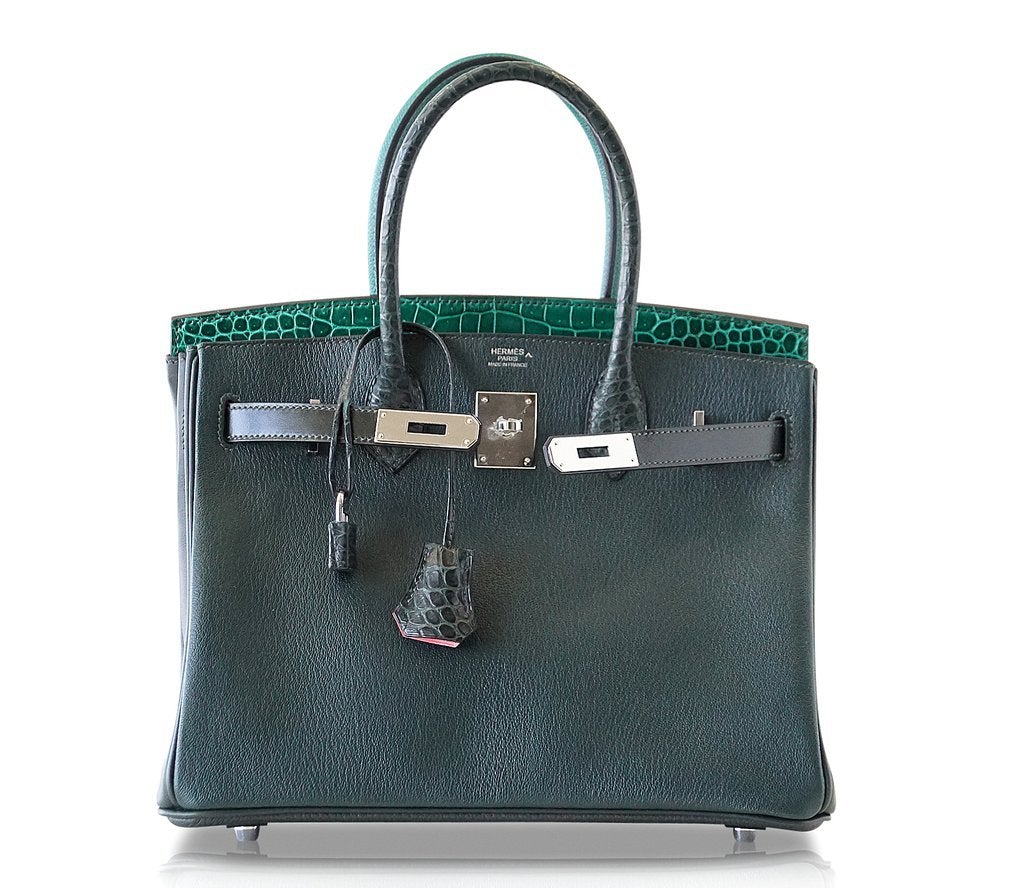 HermÃƒÆ’Ã‚Â¨s Birkin 30 Patchwork Vert Crocodile Bag PHW - Limited Edition