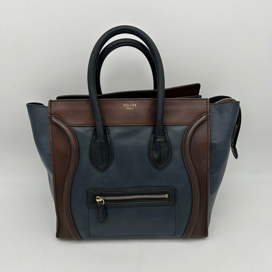 Celine Mini Luggage Tricolor Blue Brown Leather Tote Bag