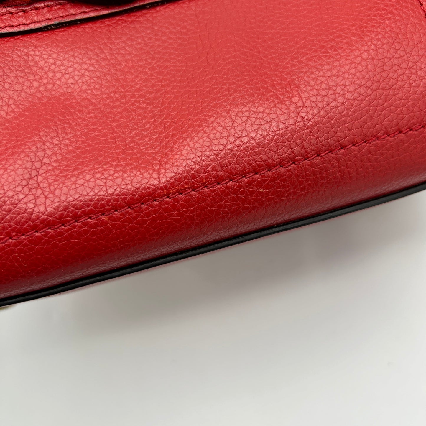 Celine Red Drummed Calfskin Luggage Mini Handbag