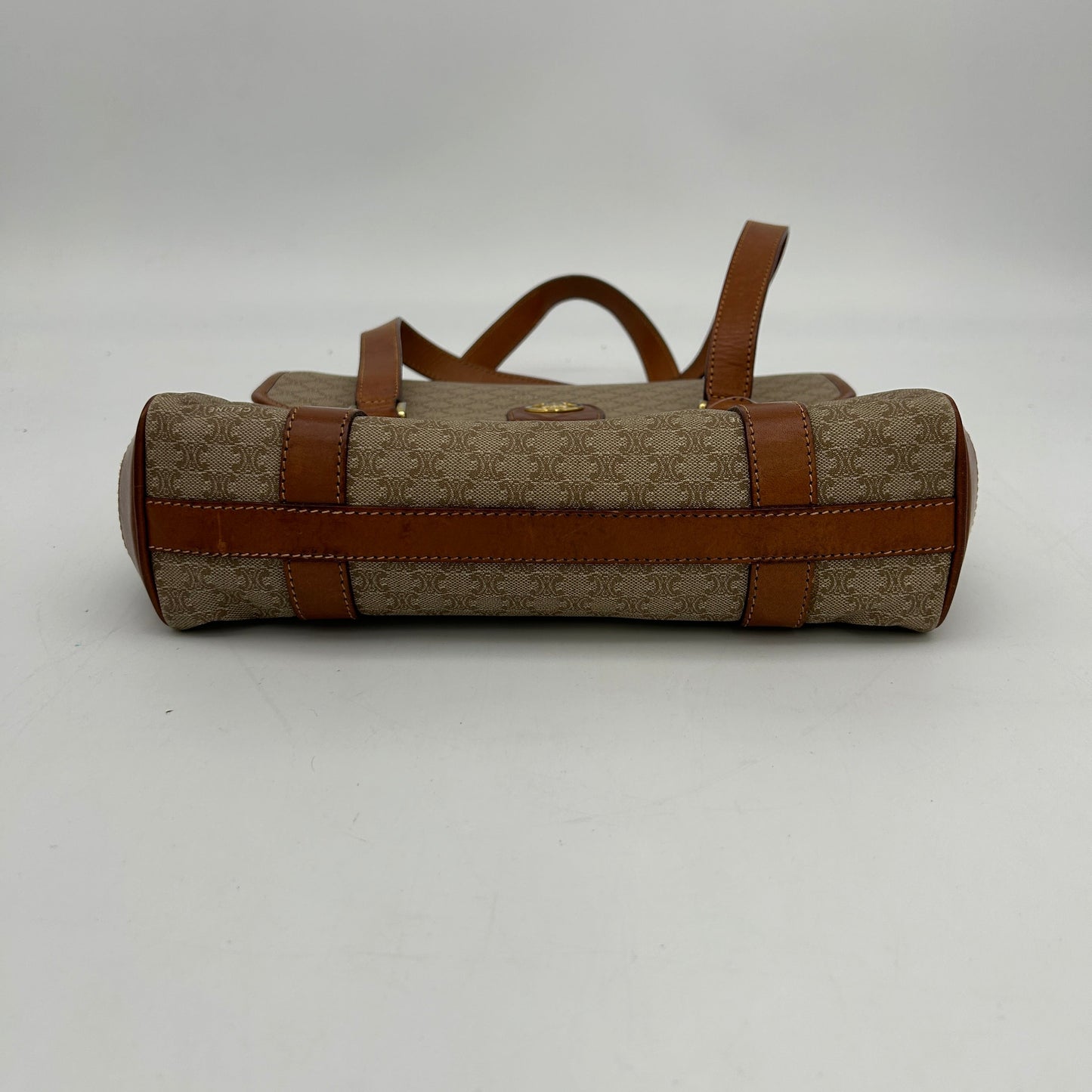 Celine Macadam Beige Brown Canvas Leather Handbag Medium