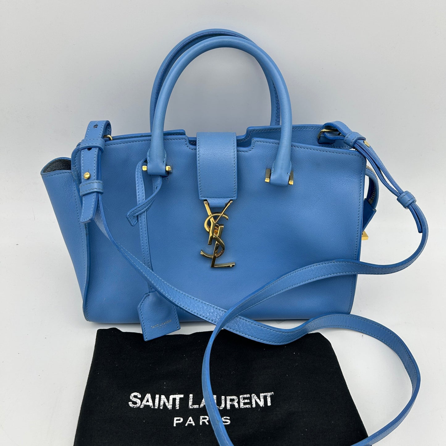Saint Laurent Baby Cabas Blue Leather Top Handle Bag Medium