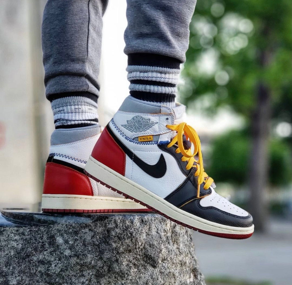 GLM - Union x AJ1 High white and red stitching