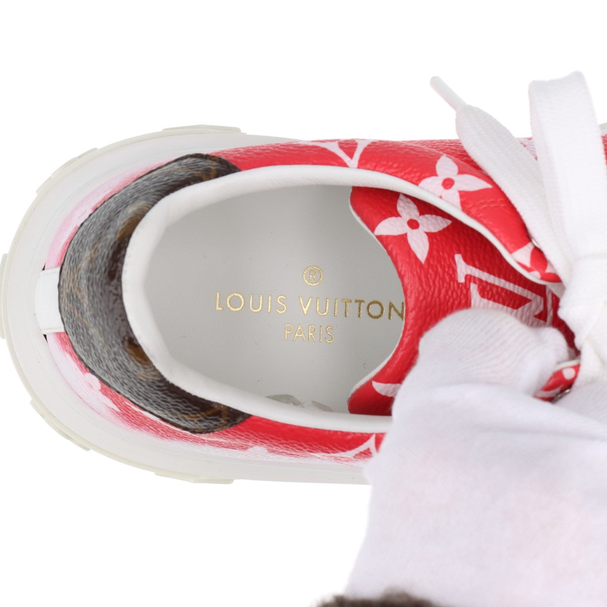 Louis Vuitton Time Outline 19 Years PVC  Leather Trainers 35  Red Ã— White CL1119 Monogram