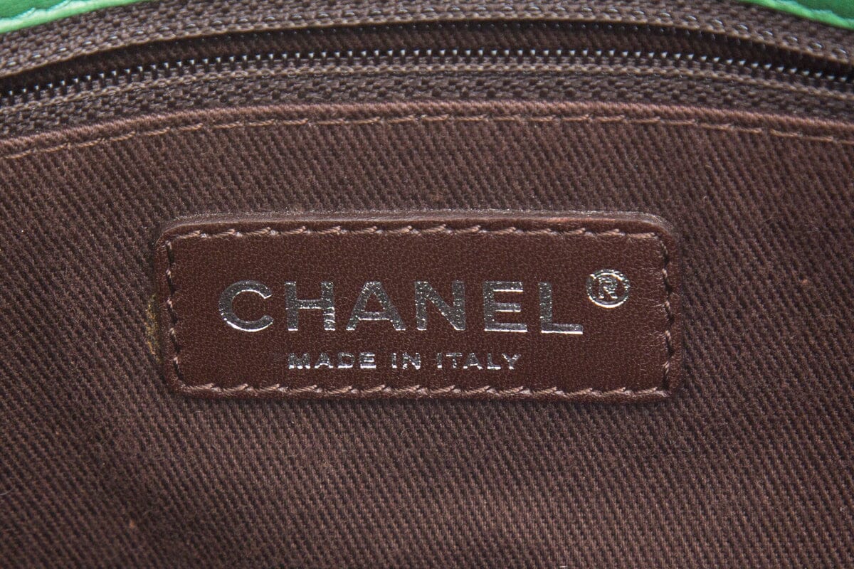 Chanel Green Quilted Country Club Leather Lambskin Tote
