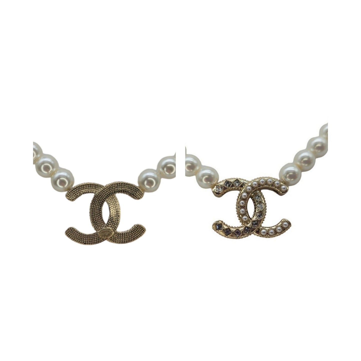 Chanel Faux Pearl and Crystal Baguette CC Necklace