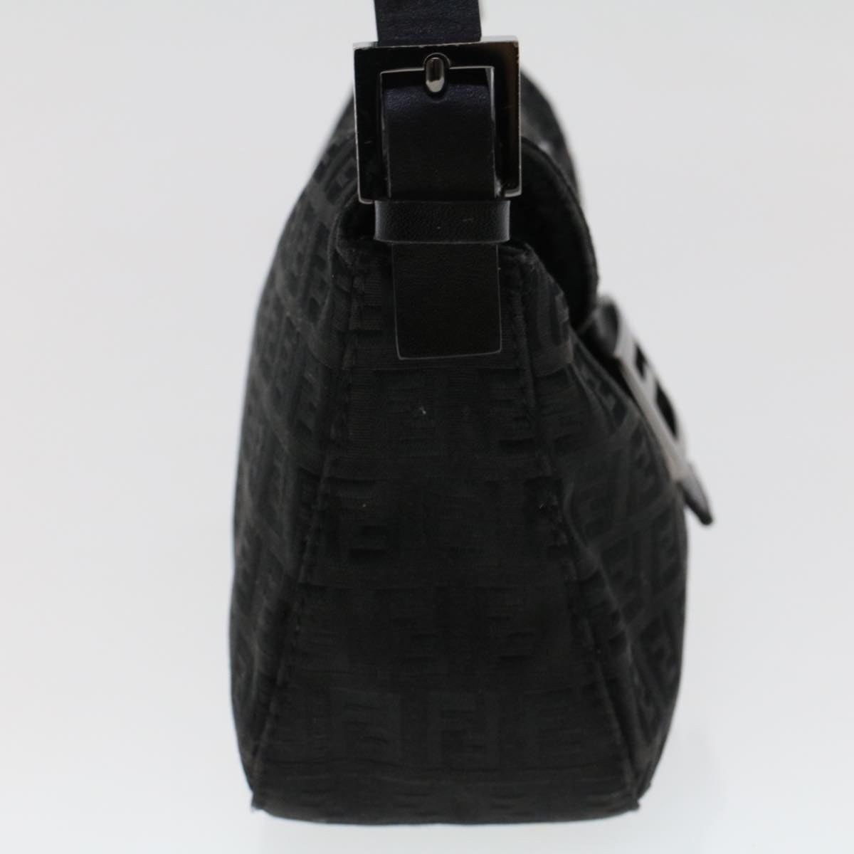FENDI Zucchino Canvas Mamma Baguette Shoulder Bag Leather Black ep1135