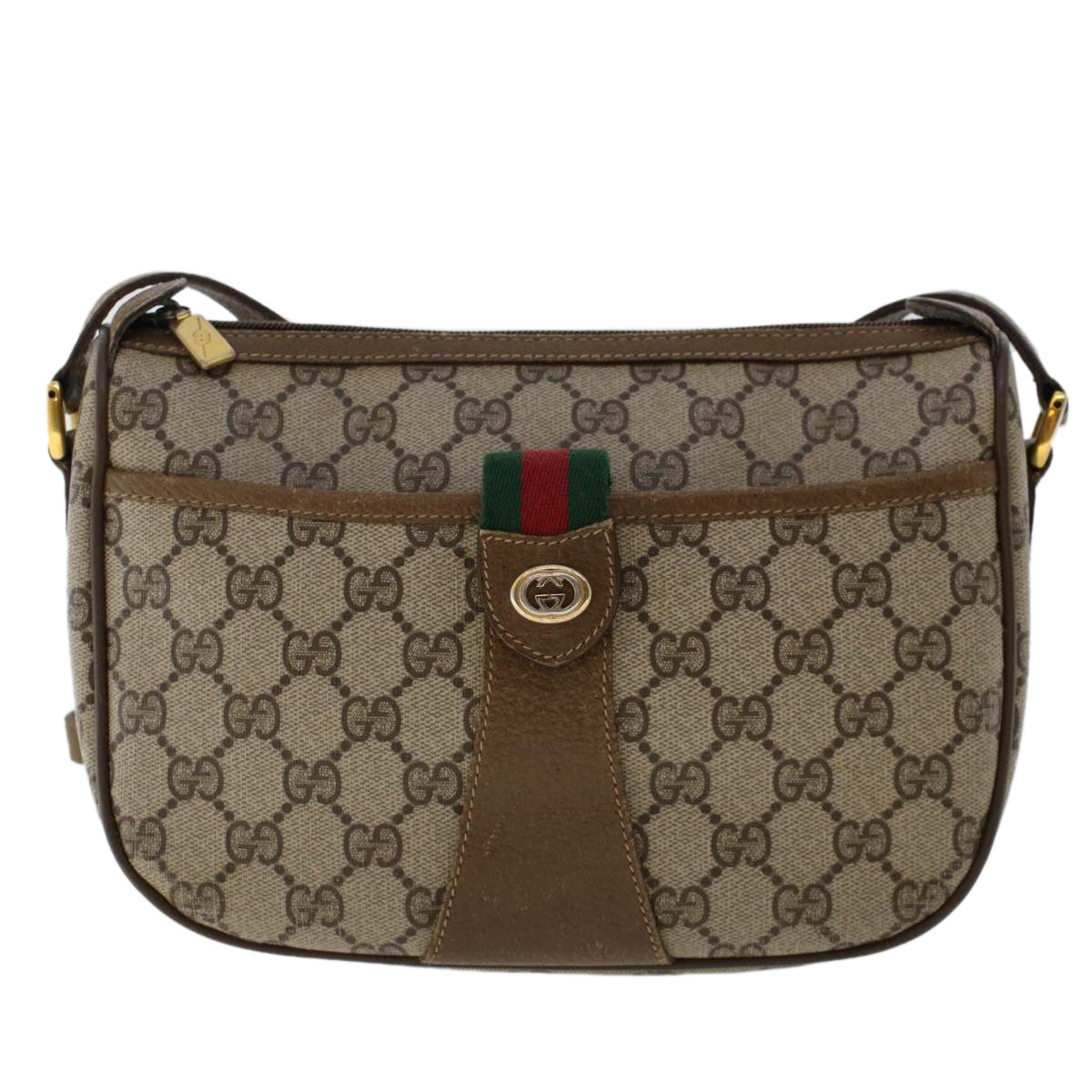 GUCCI GG Canvas Web Sherry Line Shoulder Bag PVC Leather Beige Red ep1330
